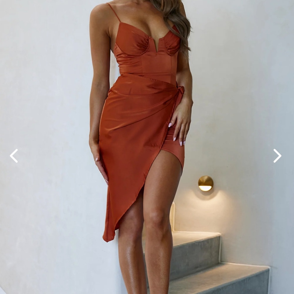 Midi wrap dress- worn once, professionally dry cleaned (terracotta color)